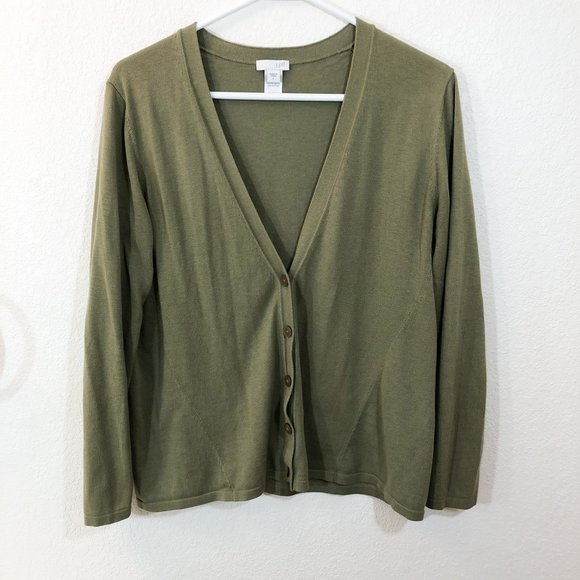 🏖J Jill Green Cardigan Sz L - Picture 2 of 4